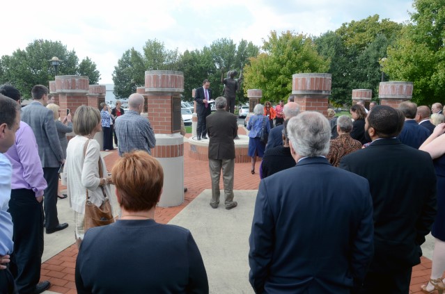 Guests gather at Shafer Giving Plaza for donor dedication led by Jeff Parsons, YOC Board Chair.