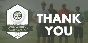 "Thank You" over a photo of four male golfers, with the Golf Classic logo.